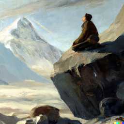 someone gazing at Mount Everest, painting by Andrew Newell Wyeth generated by DALL·E 2